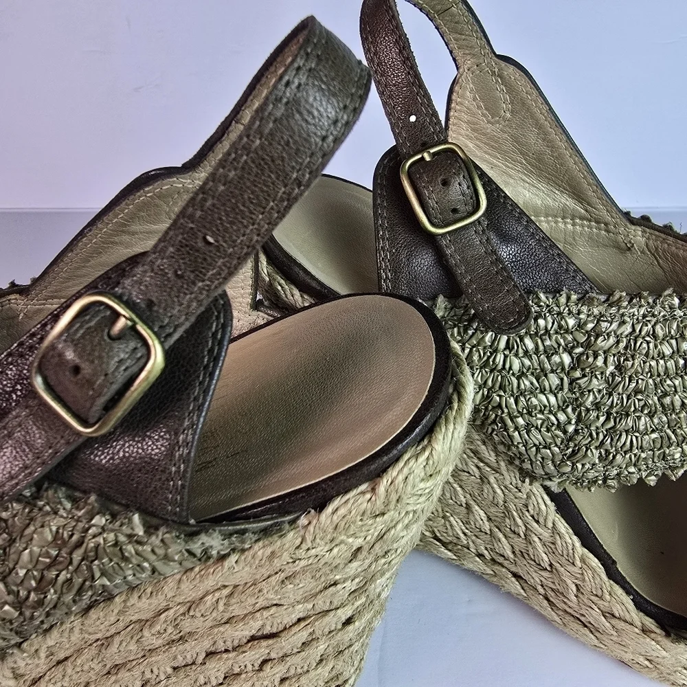 Stuart Weitzman Toogood Wrinkle Raffia Alex Wedge Espadrille Platform Sandal 9